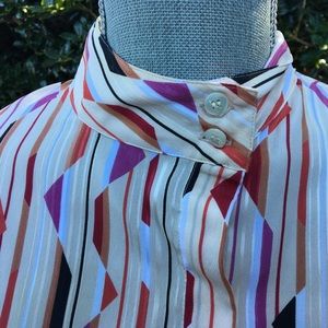 Secretary Blouse - Geometric Red White Pink Black